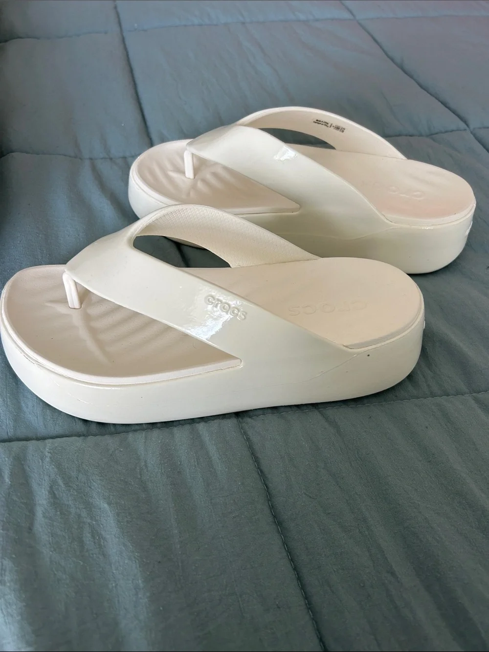 CROCS White Platform Thong Sandals for Women